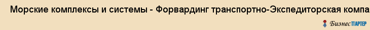  Морские комплексы и системы - Форвардинг транспортно-Экспедиторская компания, ООО , Санкт-Петербург